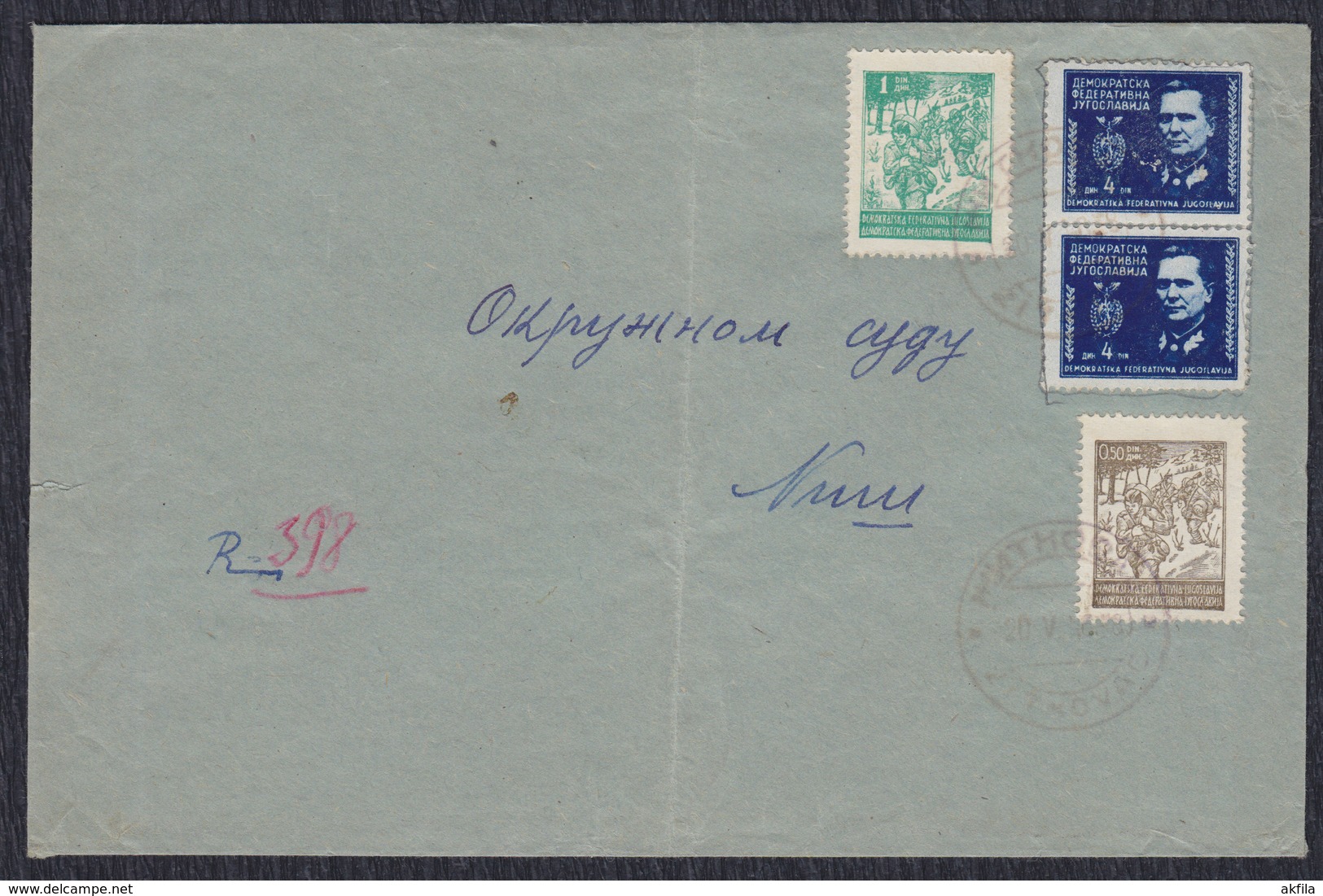 Yugoslavia 1946 Marshal Tito And Partisans, Registered Letter With Mixed Franking Sent From Zitkovac To Nis - Covers & Documents