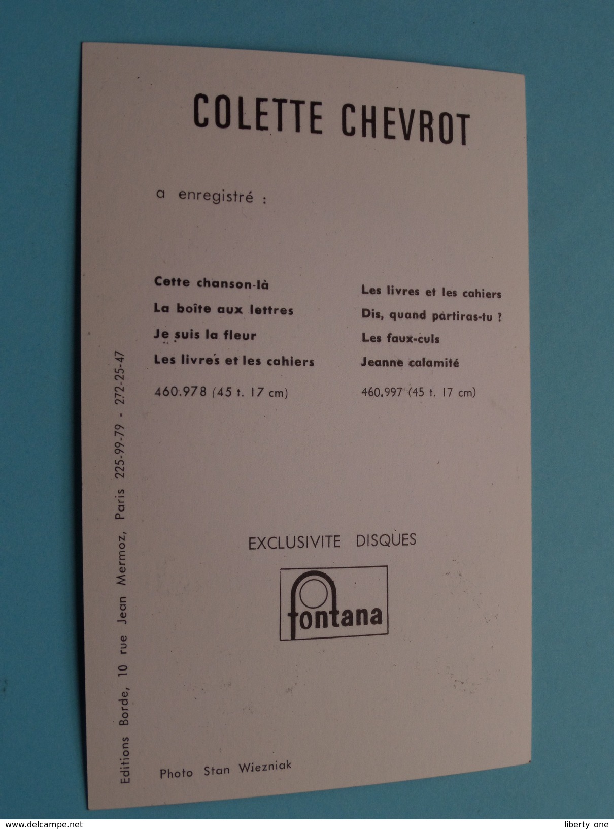 Colette CHEVROT ( Fontana ) ( Zie Foto's ) ! - Autógrafos