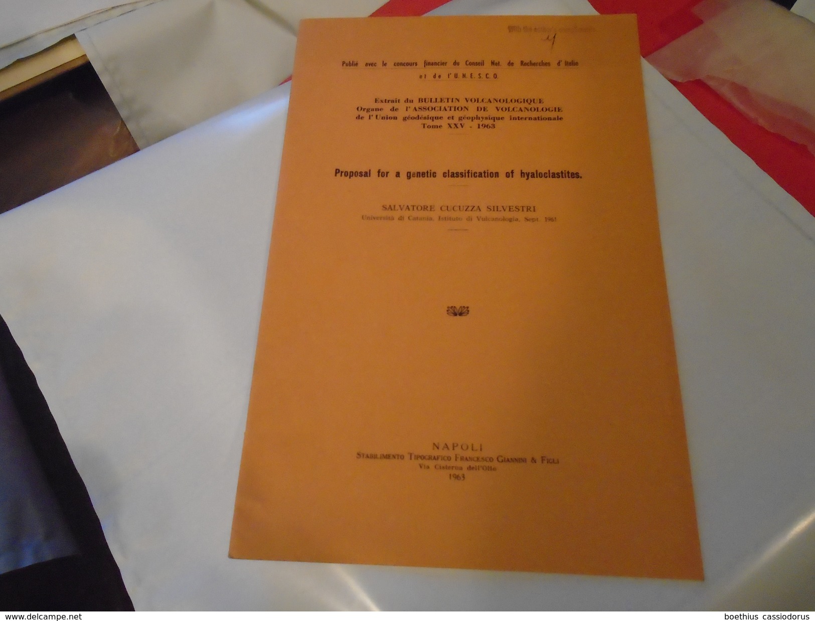 Volcanologie : Proposal For A Genetic Classification Of Hyaloclastites 1963 Salvatore Cucuzza Silvestri - Sciences De La Terre