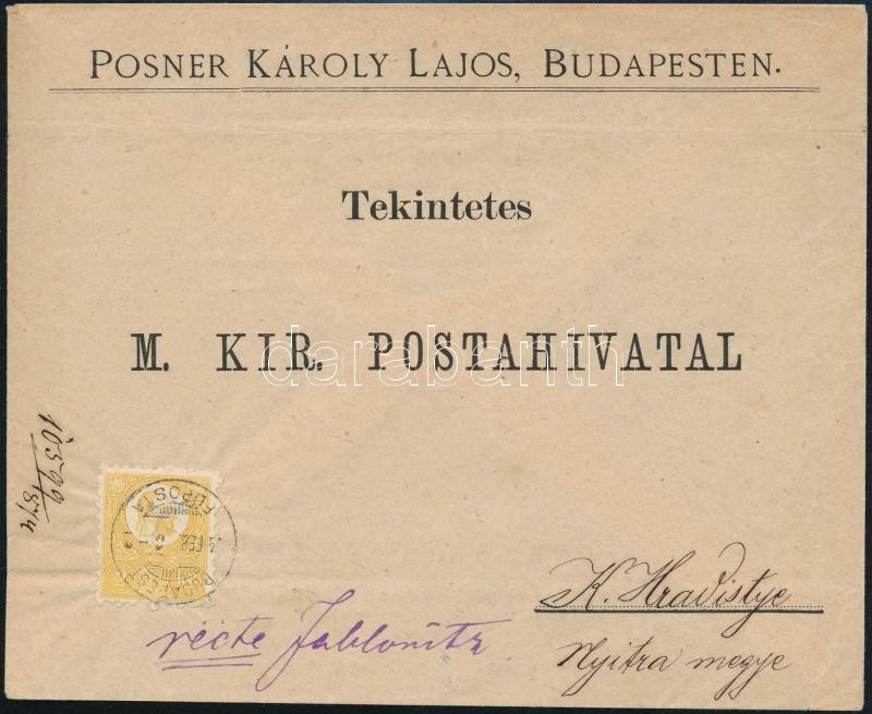 1874 M. Kir. Postahivatalnak Címzett Helyi Levél 2kr Bérmentesítéssel, Majd Továbbküldve Jabloniczba - Other & Unclassified