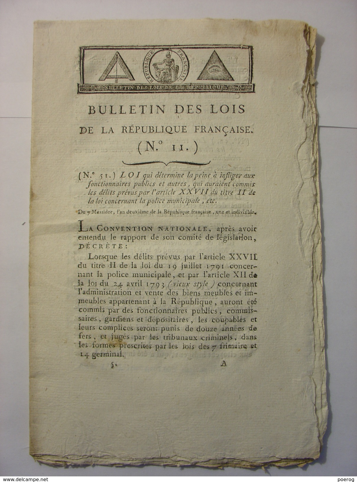 BULLETIN DES LOIS De 1794 - RECOLTE SUBSISTANCE CAMPAGNES OFFICIERS DE SANTE - FONCTIONNAIRE - RECLUSION RELIGIEUX - Decrees & Laws