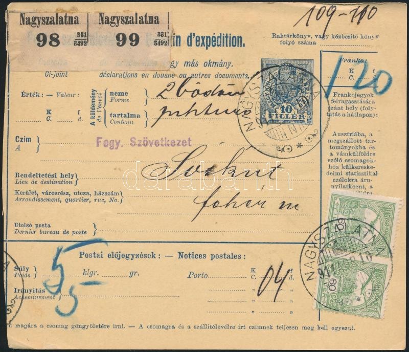 1911 Csomagszállító 1,20K Bérmentesítéssel / Parcel Card 'NAGYSZALATNA' - Autres & Non Classés