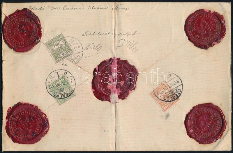 1913 Pénzeslevél 3.350 Koronáról, 96f Bérmentesítéssel / Insured Cover From 3.350K 'CZEGLÉD' - Autres & Non Classés