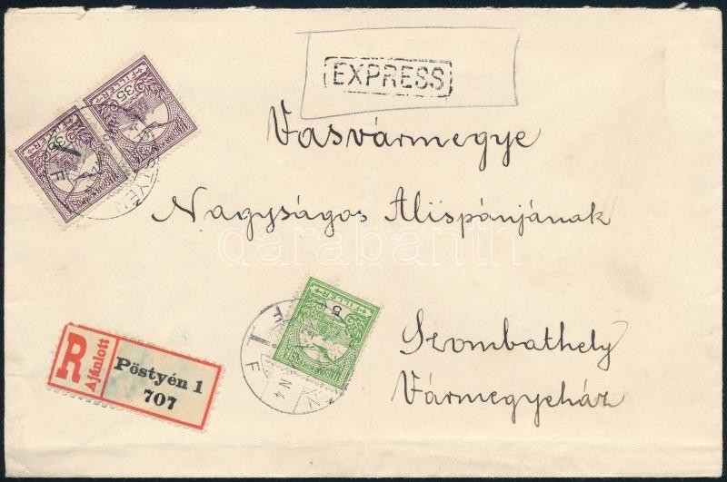 1915 Ajánlott Expressz Levél 'PÖSTYÉN' - Szombathely - Autres & Non Classés