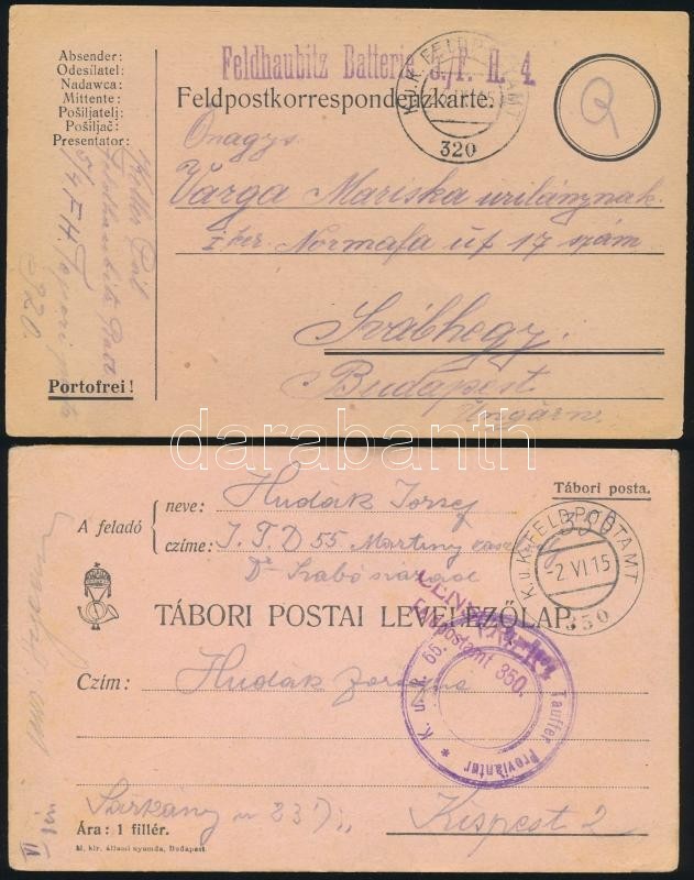 1915 2 Db Tábori Postai Levelezőlap 'K.u.K. FELDPOSTAMT 320' + 350 - Other & Unclassified