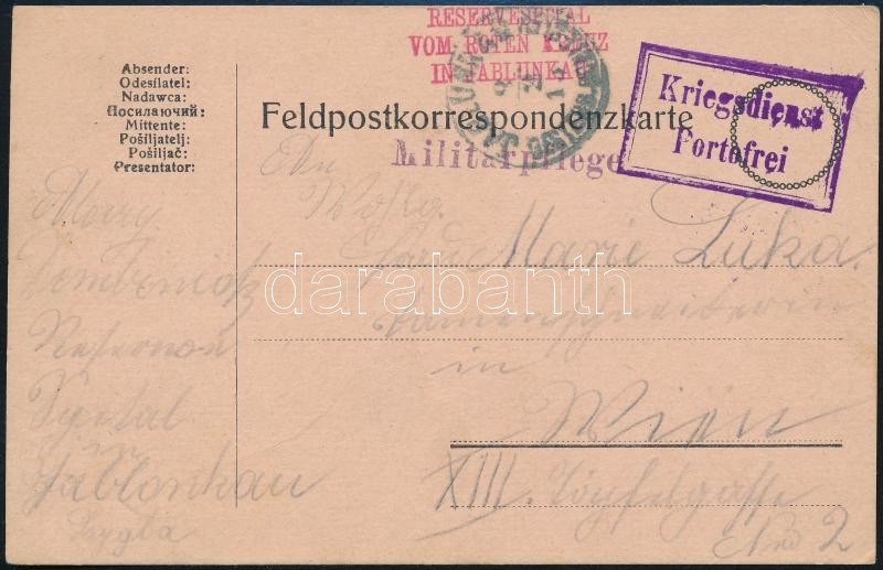 1915 Tábori Posta Levelezőlap / Field Postcard 'RESERVESPITAL VOM ROTEN KREUZ IN JABLUNKAU' - Other & Unclassified