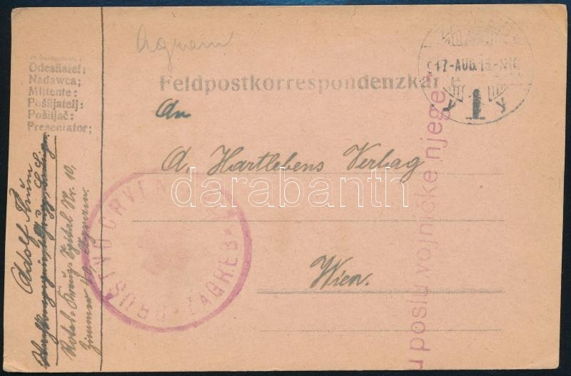 1917 Tábori Posta Levelezőlap Hadikórház Bélyegzéssel / Field Postcard 'DRUSTVO CRVENI KRIZ ZAGREB' - Other & Unclassified