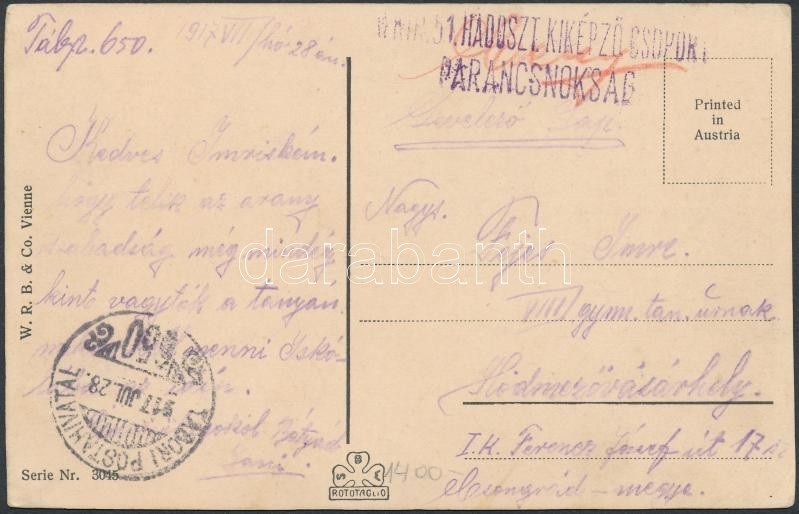 1917 Tábori Posta Képeslap / Field Postcard 'M.KIR. 51. HADOSZT. KIKÉPZŐ CSOPORT PARANCSNOKSÁG' - Other & Unclassified