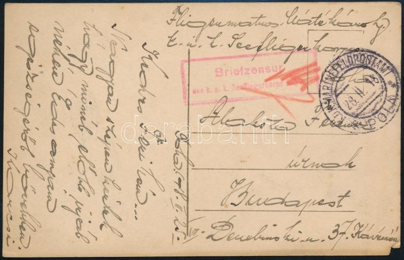1918 Tábori Posta Képeslap / Field Postcard 'Briefzensur Des K.u.k. Seefliegerkorps' - Other & Unclassified