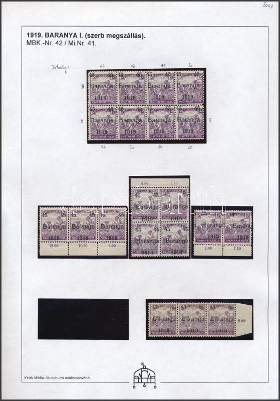 ** Baranya I. 1919 Arató 45f/15f 5 Db összefüggés Nyomdai Eltérésekkel, Bodor Vizsgálójellel (11.400) - Autres & Non Classés