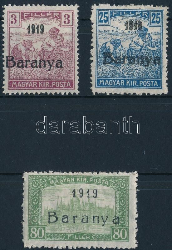 * Baranya I. 1919 3 Klf Bélyeg Antikva Számokkal, Bodor Vizsgálójellel (9.400) - Other & Unclassified