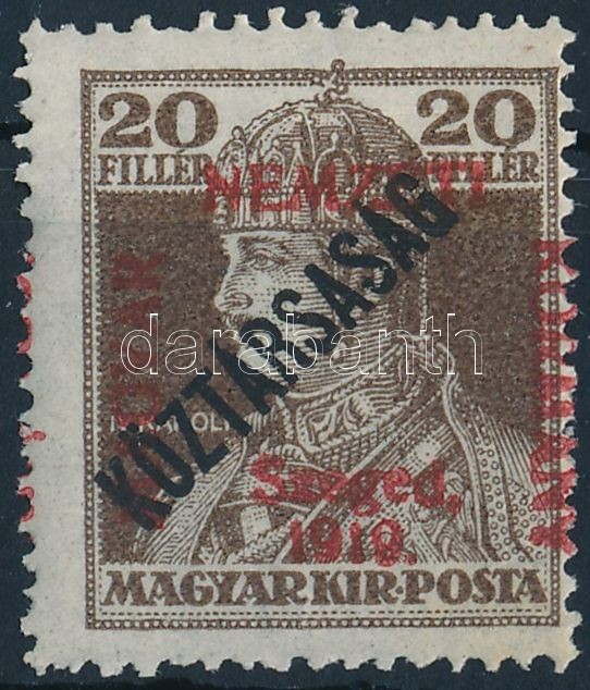 ** Szeged 1919 Károly/Köztársaság 20f Bodor Vizsgálójellel (25.000) (törés / Folded) - Other & Unclassified