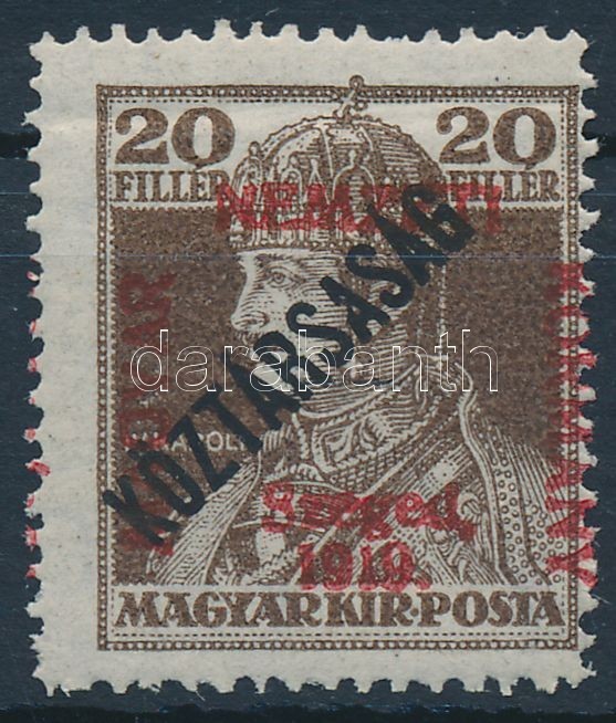 ** Szeged 1919 Károly/Köztársaság 20f Bodor Vizsgálójellel (25.000) - Other & Unclassified