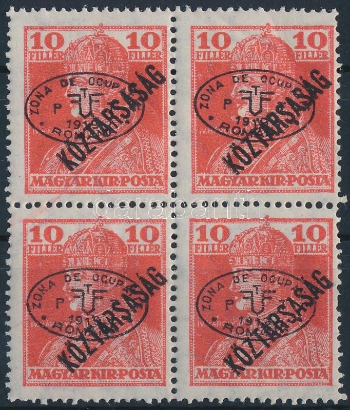 ** Debrecen I. 1919 Károly/Köztársaság 10f Négyestömb Garancia Nélkül (**30.000) - Autres & Non Classés