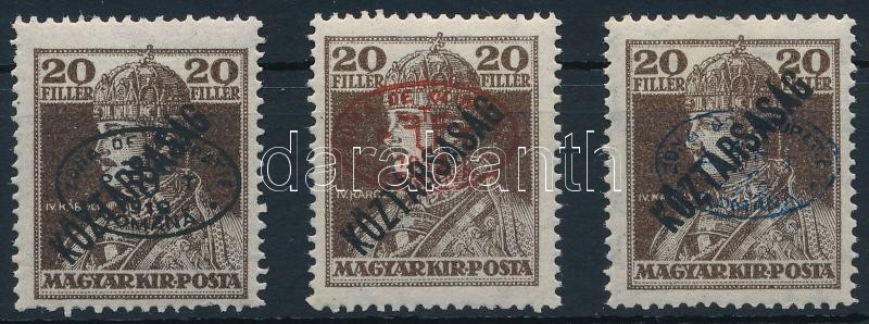 ** Debrecen I. 1919 3 Db Károly/Köztársaság 20f Fekete, Piros és Kék Felülnyomással, Garancia Nélkül (**44.000) - Other & Unclassified