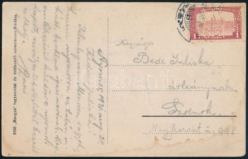 1921 Monori Képeslap 'AG 1831' Céglyukasztásos Bélyeggel Bérmentesítve - Other & Unclassified