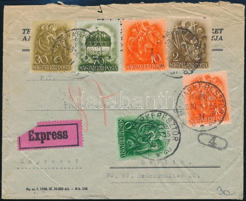 1938 Expressz Levél Színes Bérmentesítéssel Berlinbe / Express Cover With 1,28P Franking To Berlin - Other & Unclassified