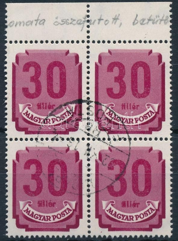 O 1950 Forint-filléres Portó (II) 30f ívszéli Négyestömb A 'fi' összemosódott - Autres & Non Classés