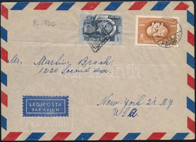 1950 Légi Levél Ötéves Terv és UPU Bélyegekkel Bérmentesítve, Elsőnapi Bélyegzéssel / Airmail Cover With First Day Cance - Other & Unclassified