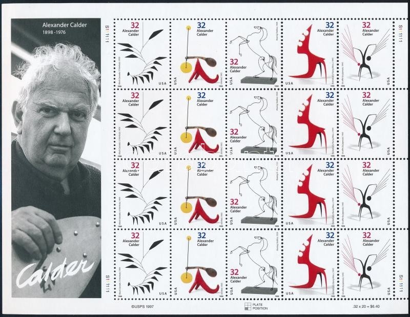 ** 1998 Alexander Calder 4 Sort Tartalmazó Kisív Mi 2943-2947 - Autres & Non Classés