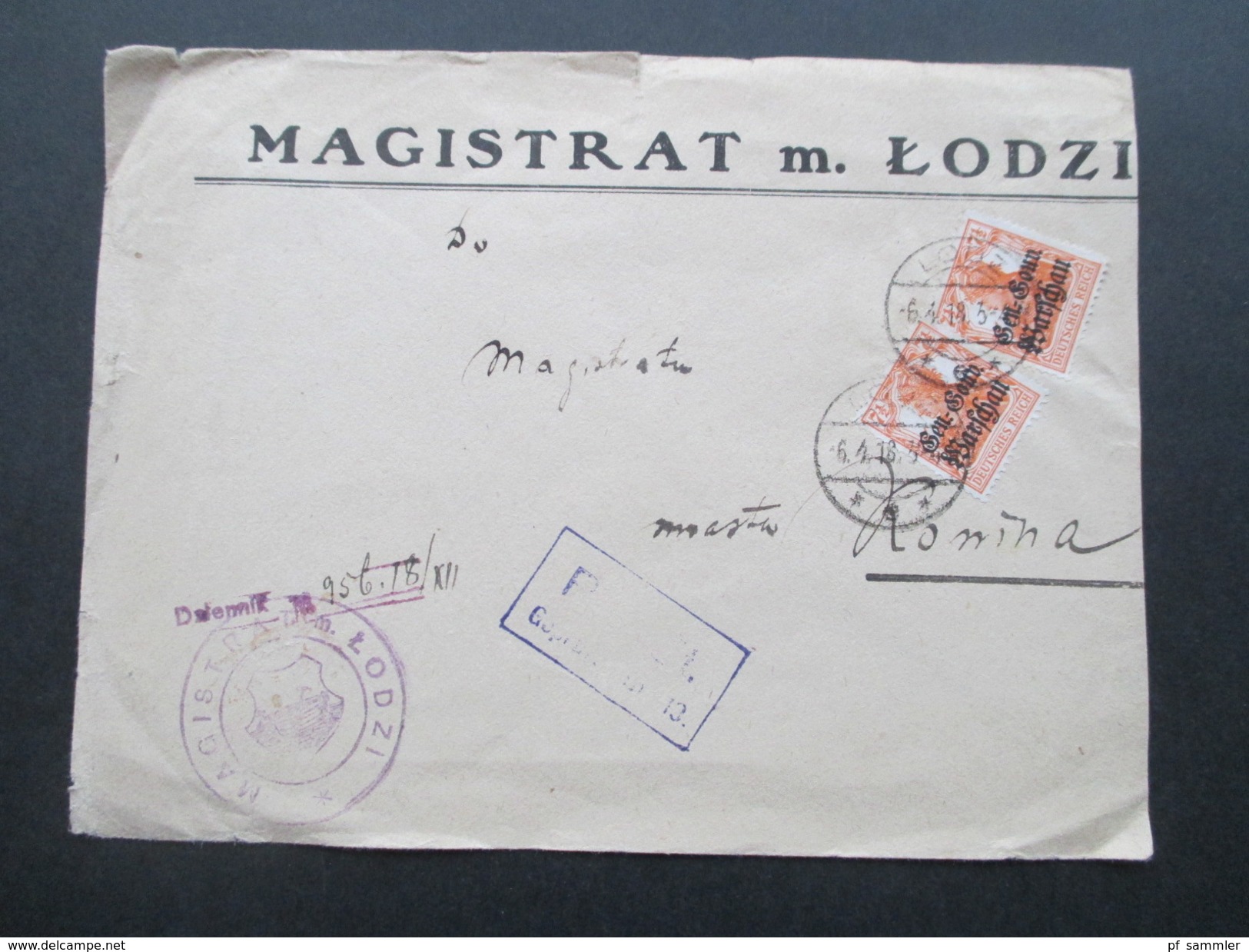 Besetzung 1. WK Deutsche Post Polen Nr. 9 MeF Magistrat M. Lodzi. Geprüft Und Handschriftlicher Vermerk! - Besetzungen 1914-18