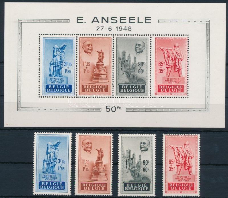 ** 1948 Anseele Emlékmű Mi 824-827 + Blokk Mi 20 - Other & Unclassified