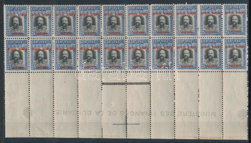 ** * 1913 Mi 99 ívszéli Húszastömb, 2 Bélyeg és ívszél Falcos / Margin Block Of 20 - Autres & Non Classés