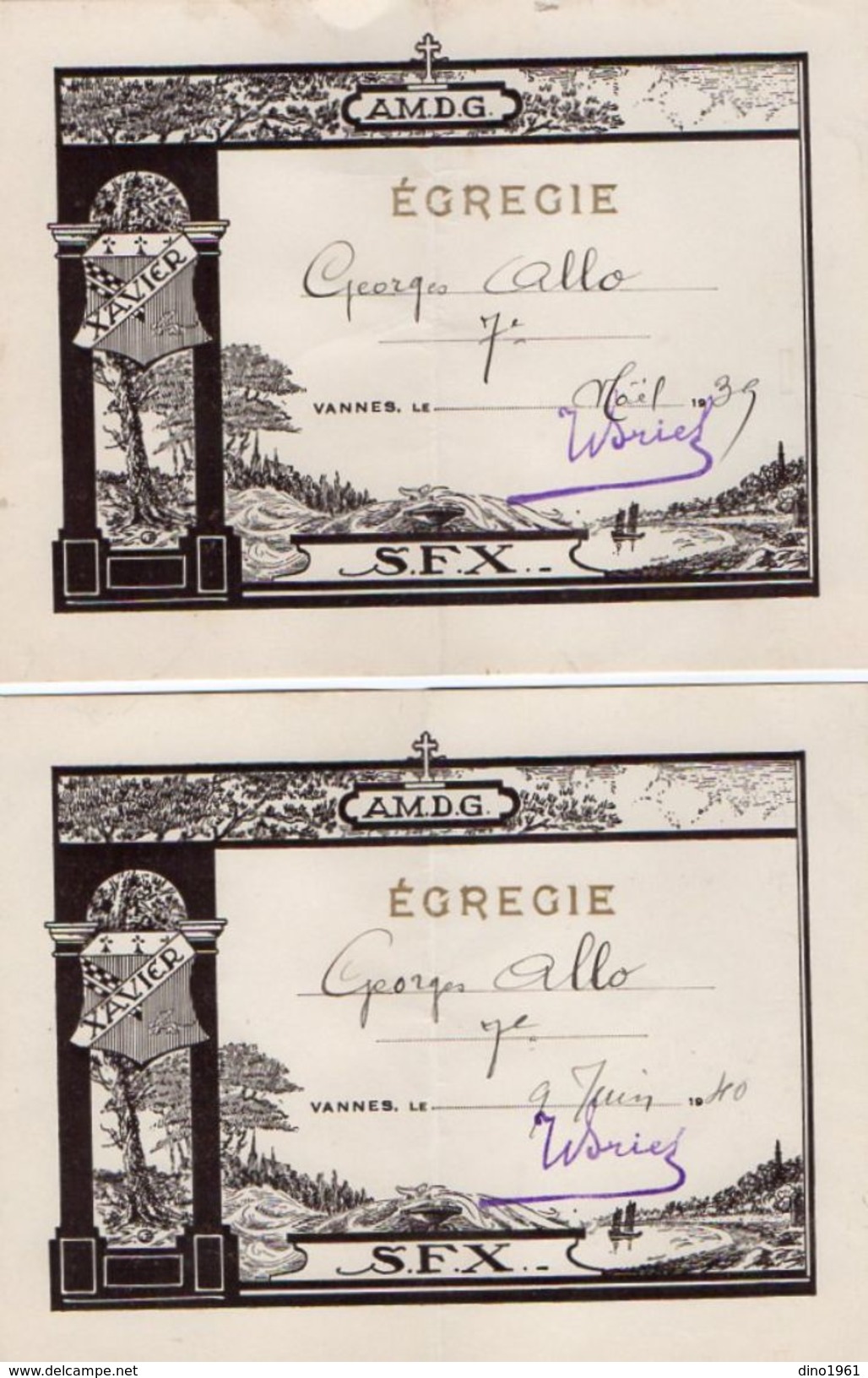 VP11.397 - VANNES 1939 - 40 - Ecole - Témoignage D'Examen - Elève George ALLO - Diplômes & Bulletins Scolaires