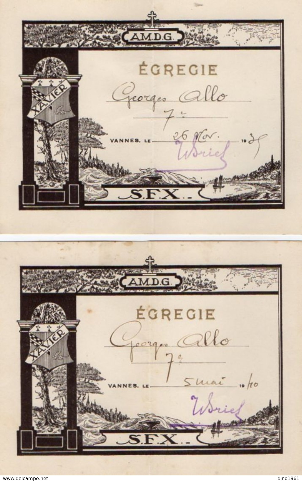 VP11.398 - VANNES 1939 - 40 - Ecole - Témoignage D'Examen - Elève George ALLO - Diplômes & Bulletins Scolaires