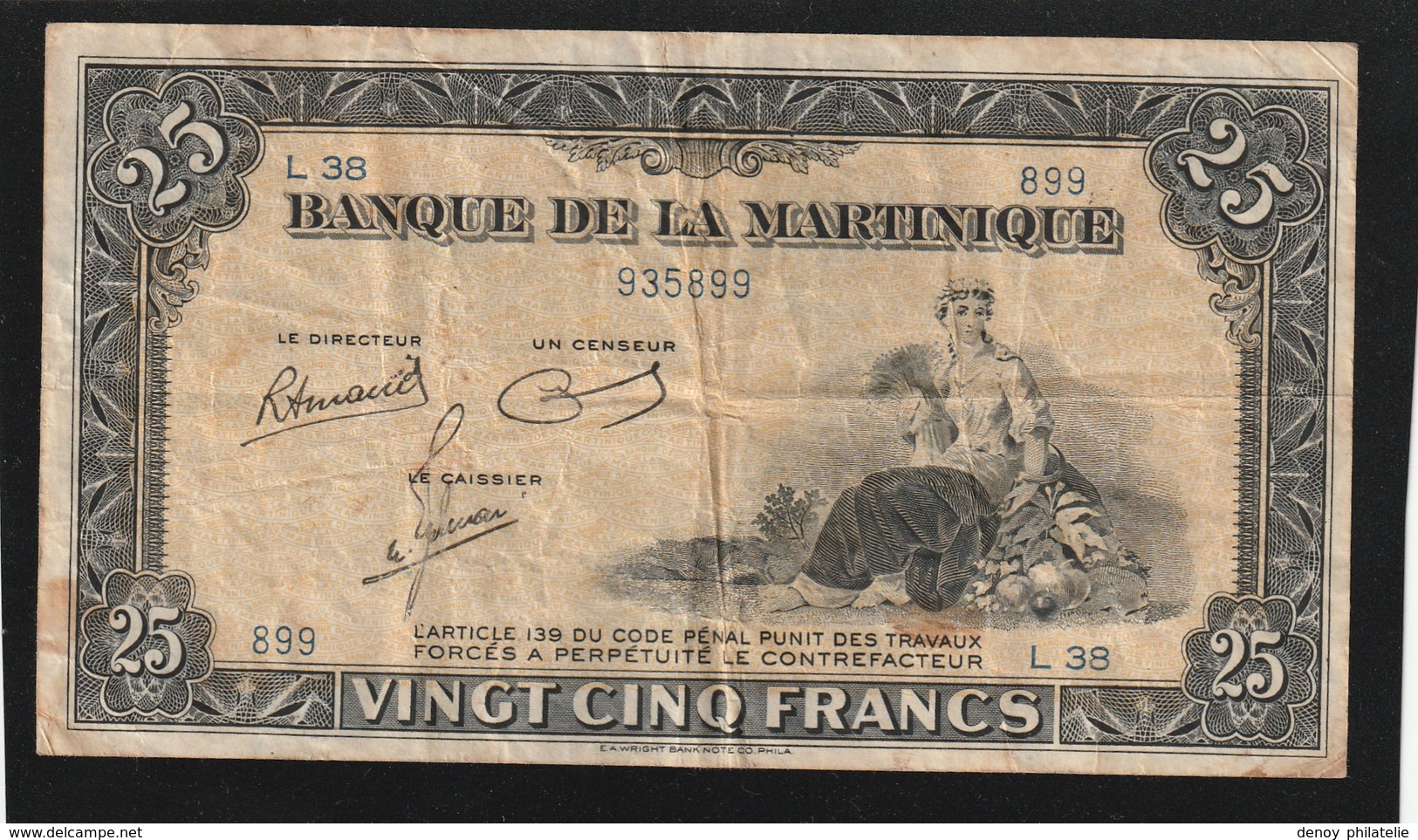 Billet De 25 Francs De Martinique Ref KOLSKY 319c , état Voir Scan RRR - Sonstige – Europa