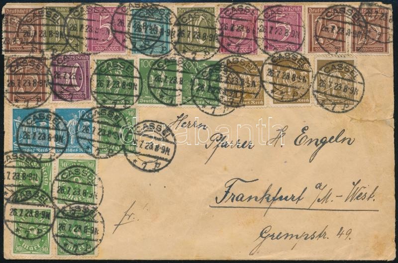 1923 Sokbélyeges Levél Frankfurtba / Cover With 24 Stamps Franking To Frankfurt - Autres & Non Classés