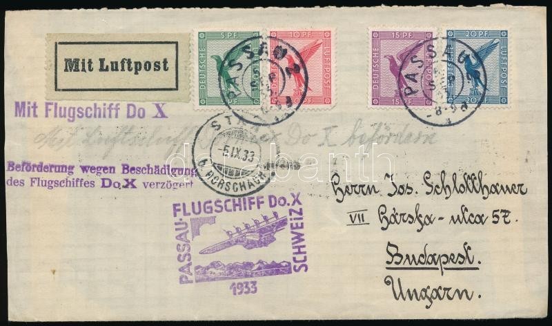 1933 A Dornier Do. X Elmaradt Budapesti Repülésére Feladott Levél / Cover Mailed For The Failed Passau-Budapest Flight - Autres & Non Classés