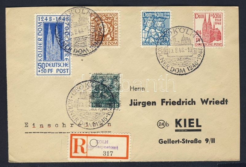 1948 Kölni Dóm Mi 69-72 Díjkiegészített Ajánlott FDC / With Additional Franking On Registered Cover - Other & Unclassified