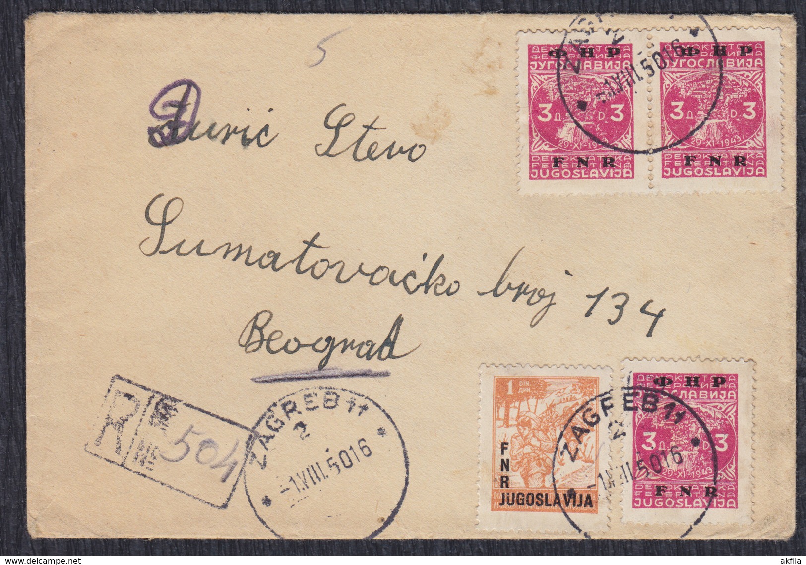 Yugoslavia 1950 Registered Letter Sent From Zagreb To Beograd - Covers & Documents