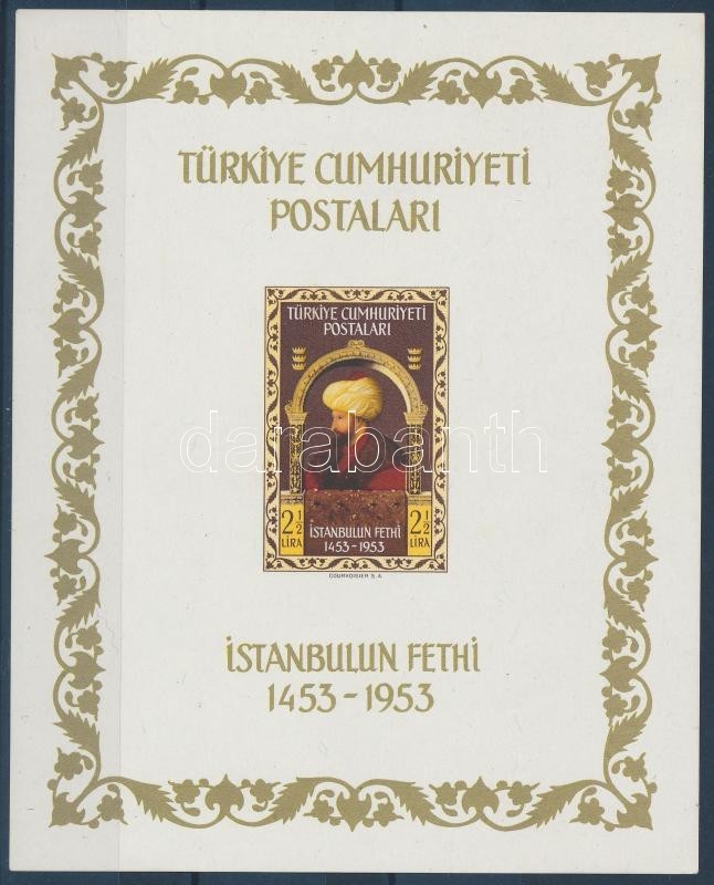 ** 1953 Konstantinápoly Elfoglalásának 500. évfordulója Blokk Mi 5  (Mi EUR 170.-) (rozsdafolt/stain) - Other & Unclassified