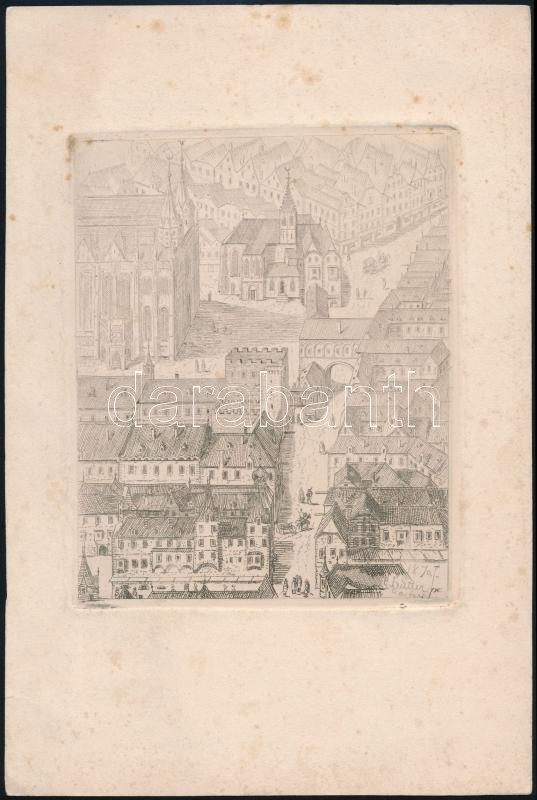 Emil Hütter (1835-1886): Városkép, Rézkarc, Papír, Jelzett A Rézkarcon, 15,5×13 Cm - Other & Unclassified