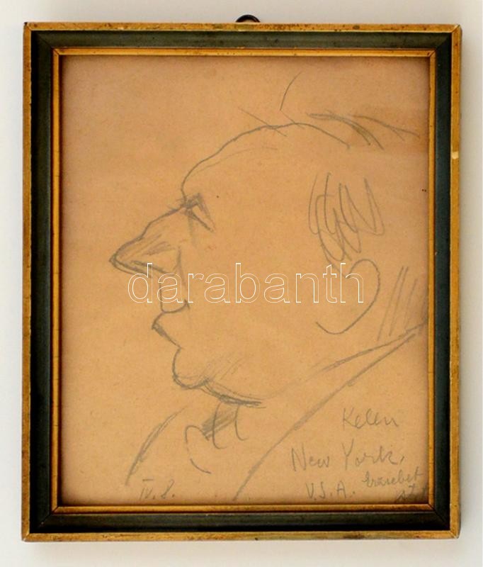 Kelen Imre (1896-1978) : Karikatúra. Ceruza, Papír, Jelzett, üvegezett Keretben, 14×12 Cm - Other & Unclassified