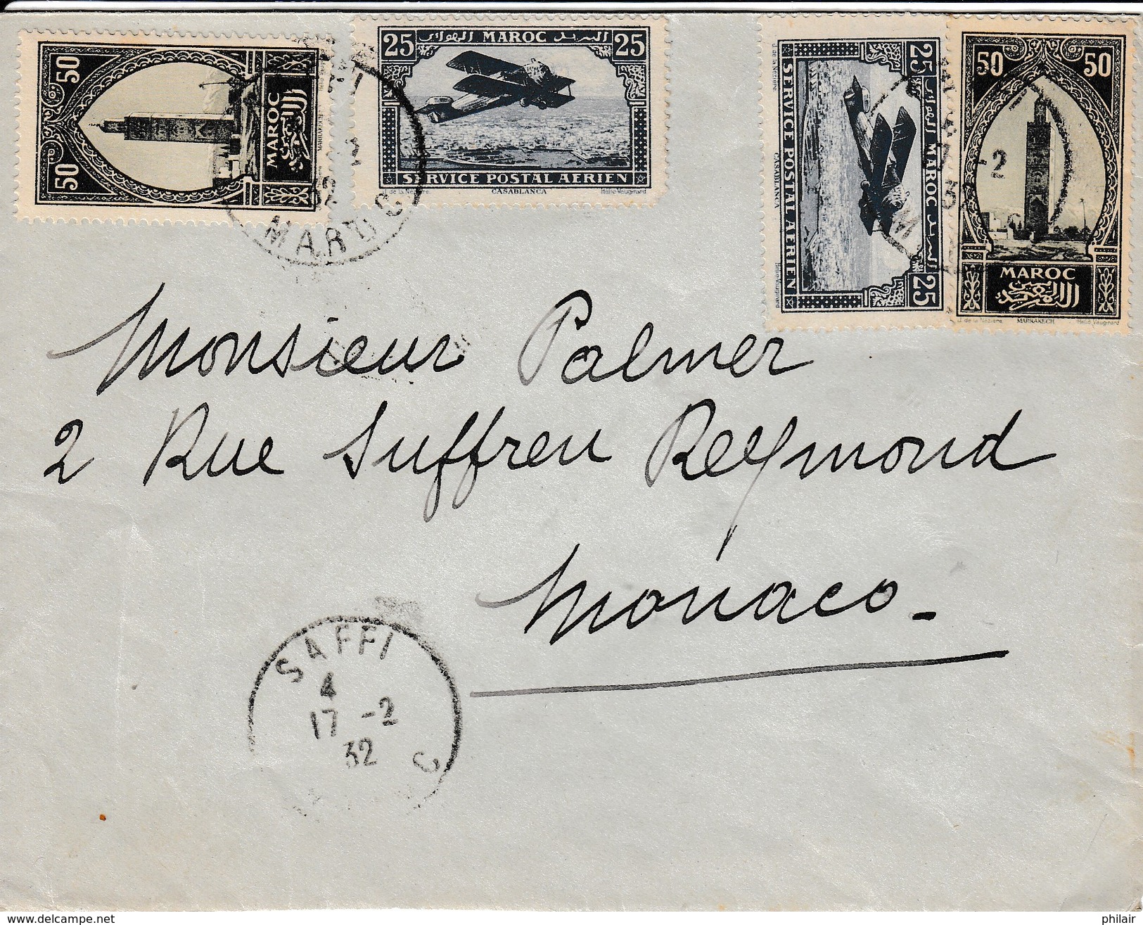 Saffi Pour Monaco Via Marseille 1932 - Airmail