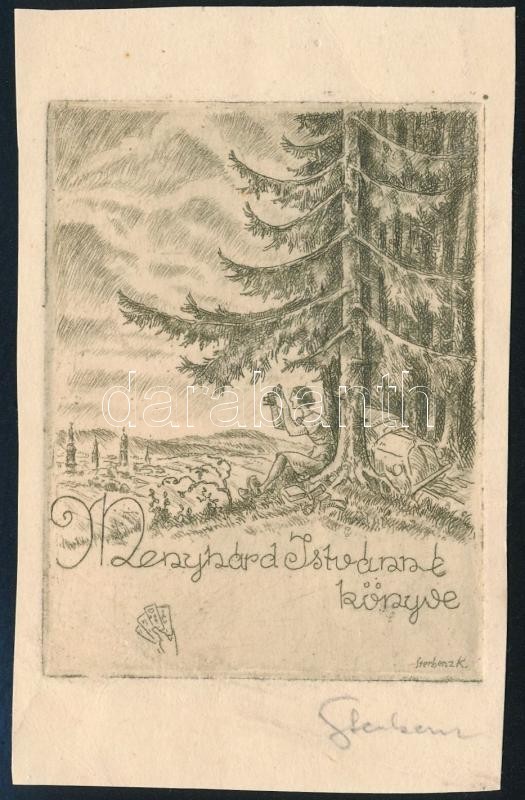 Sterbenz Károly (1909-1993): Menyhárd Istvánné Könyve. Rézkarc, Papír, Jelzett, Hajtásnyommal, 8.5x6.5 Cm. - Other & Unclassified