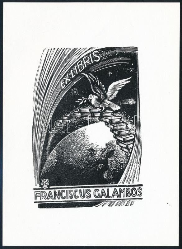 Várkonyi Károly (1913-2001): Franciscus Galambos Ex Libris. Kisé, Papír, Jelzett Klisén, 14x10 Cm - Other & Unclassified