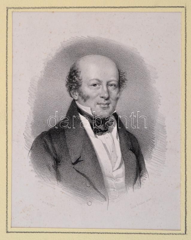 Cca 1840 Férfi Portréja, Kőnyomat, Papír, Leopold Fischer / Johann Höfelich, Paszpartuban, 19×14,5 Cm - Estampes & Gravures