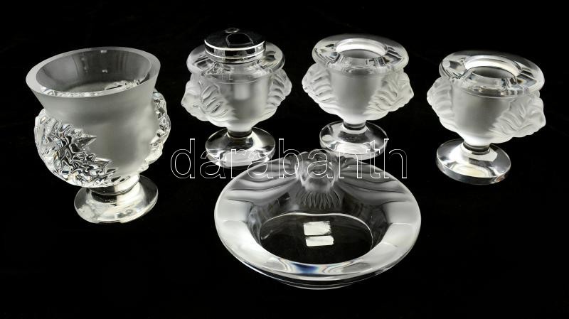 Lalique Kelyhek, Dohányzó Készlet, Jelzettek, Egyik Kelyhen Nagyon Apró Csorba,  összesen: 5 Db - Glass & Crystal