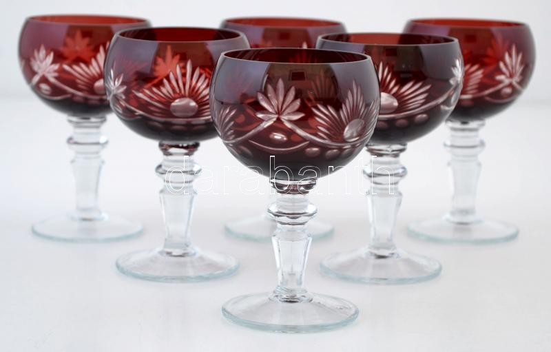 Likőrös Talpas Pohár Készlet ( 6db), Kétrétegű Csiszolt  Kristály, Hibátlan, M:10,5 Cm (6×) - Verre & Cristal