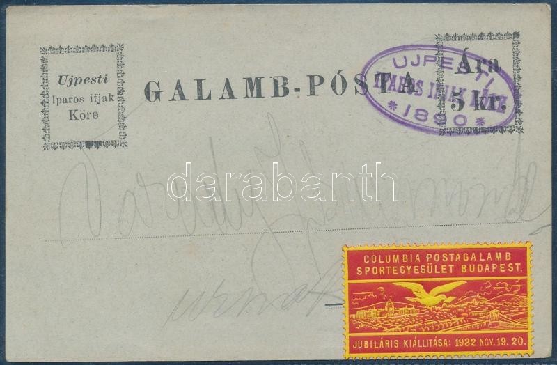 ~1910 Galambposta Levelezőlap + 1932 Columbia Postagalamb Sportegyesület Leválzáró - Non Classés