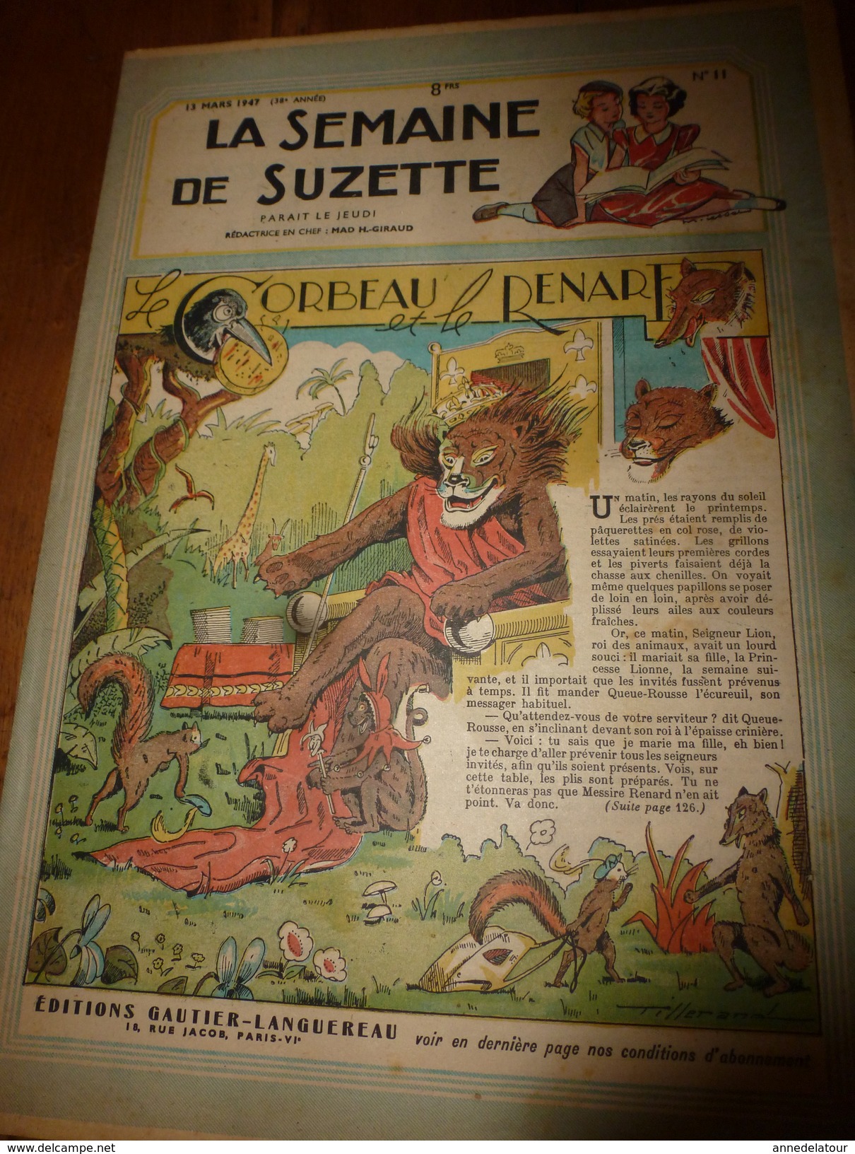 1947 LSDS : Une Autre Variante De L'histoire ----> LE CORBEAU ET LE RENARD ,illustrée Par G. Tisserand; Etc - La Semaine De Suzette