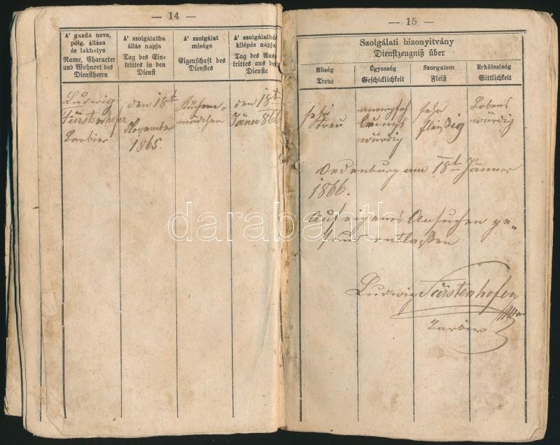 1860 Cselédkönyv Sok Bejegyzéssel, Tokkal - Unclassified