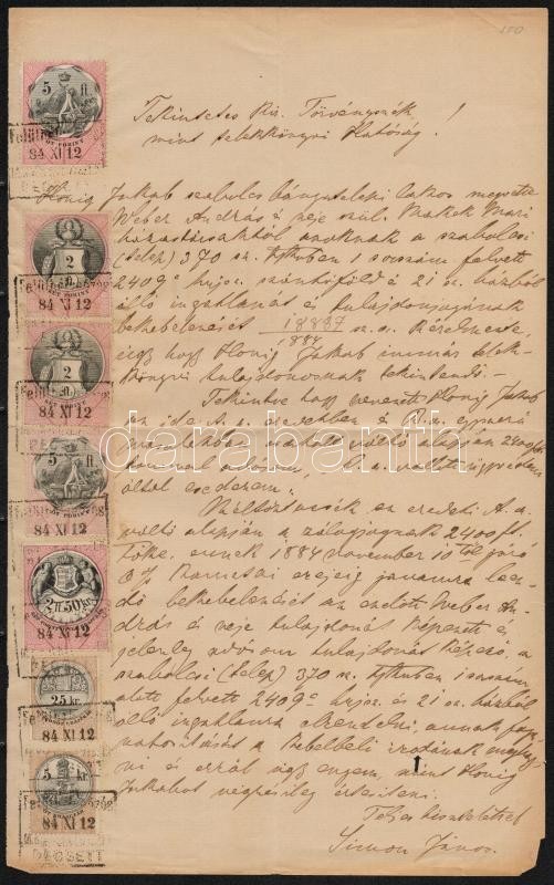 1884 Okirat 16,80Ft Okmánybélyeggel / Document With 16,80Ft Fiscal Stamps - Unclassified