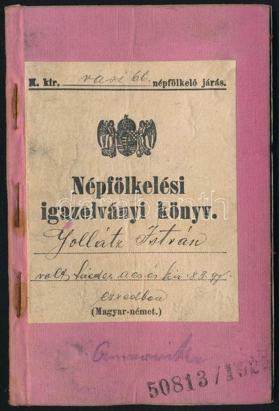 1907-1915 M. Kir. Vasi Megyei 66. Népfölkelő Járás által Kiállított Népfölkelési Igazolványi Könyv, Okmánybélyeggel - Non Classés