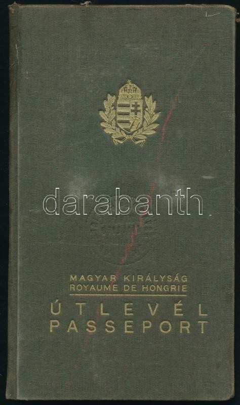 1937 Fényképes Magyar útlevél Hartel Ferenc (1882-?) Bankigazgató Felesége Részére, Francia, Német, Stb. Bejegyzésekkel - Unclassified