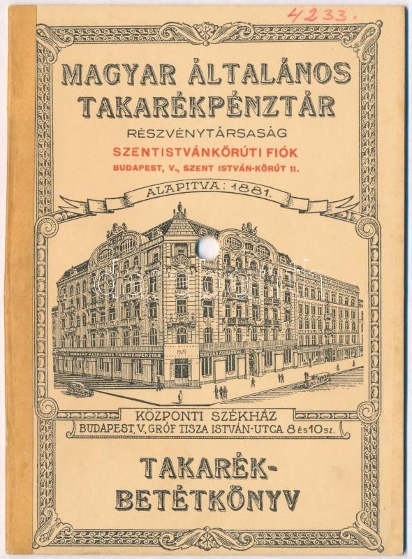 1938 Magyar Általános Takarékpénztár Rt. Takarékbetétkönyv, 17x12 Cm - Unclassified